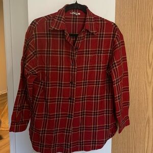 100% wool Red Plaid Button-Up Shirt, flaw